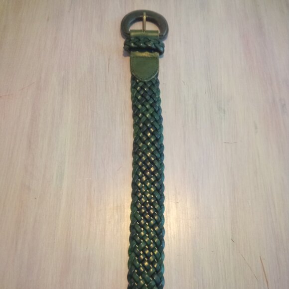 Hunter green woven leather belt - Picture 1 of 3